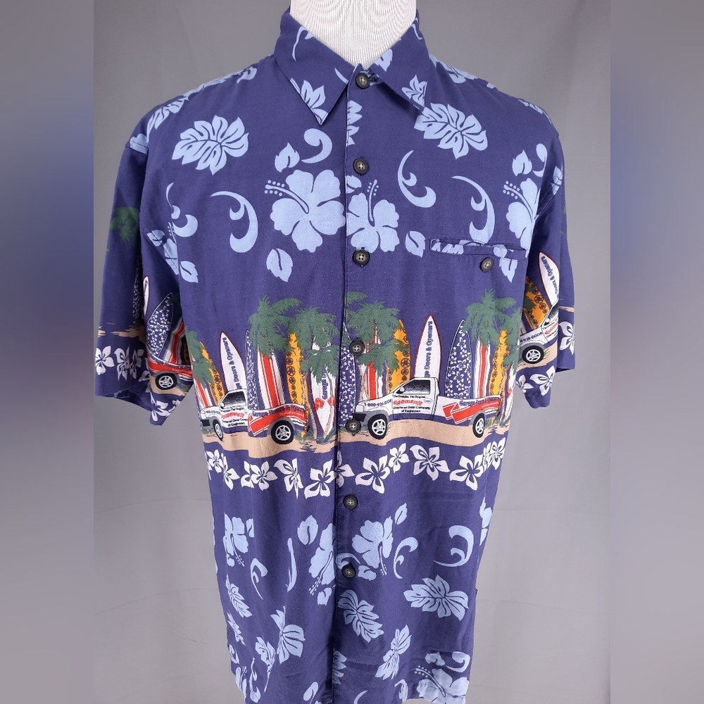 Overhead Doors Promotional Hawaiian Camp Shirt Men's Size Large Short Sleeve